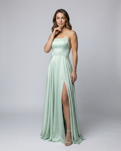 Damen Abendkleid Satin Fließend Beinschlitz - Eveloria