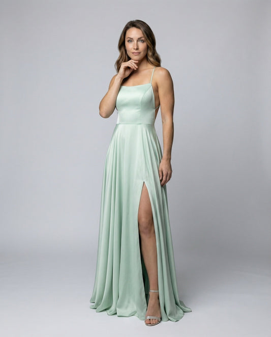 Damen Abendkleid Satin Fließend Beinschlitz - Eveloria