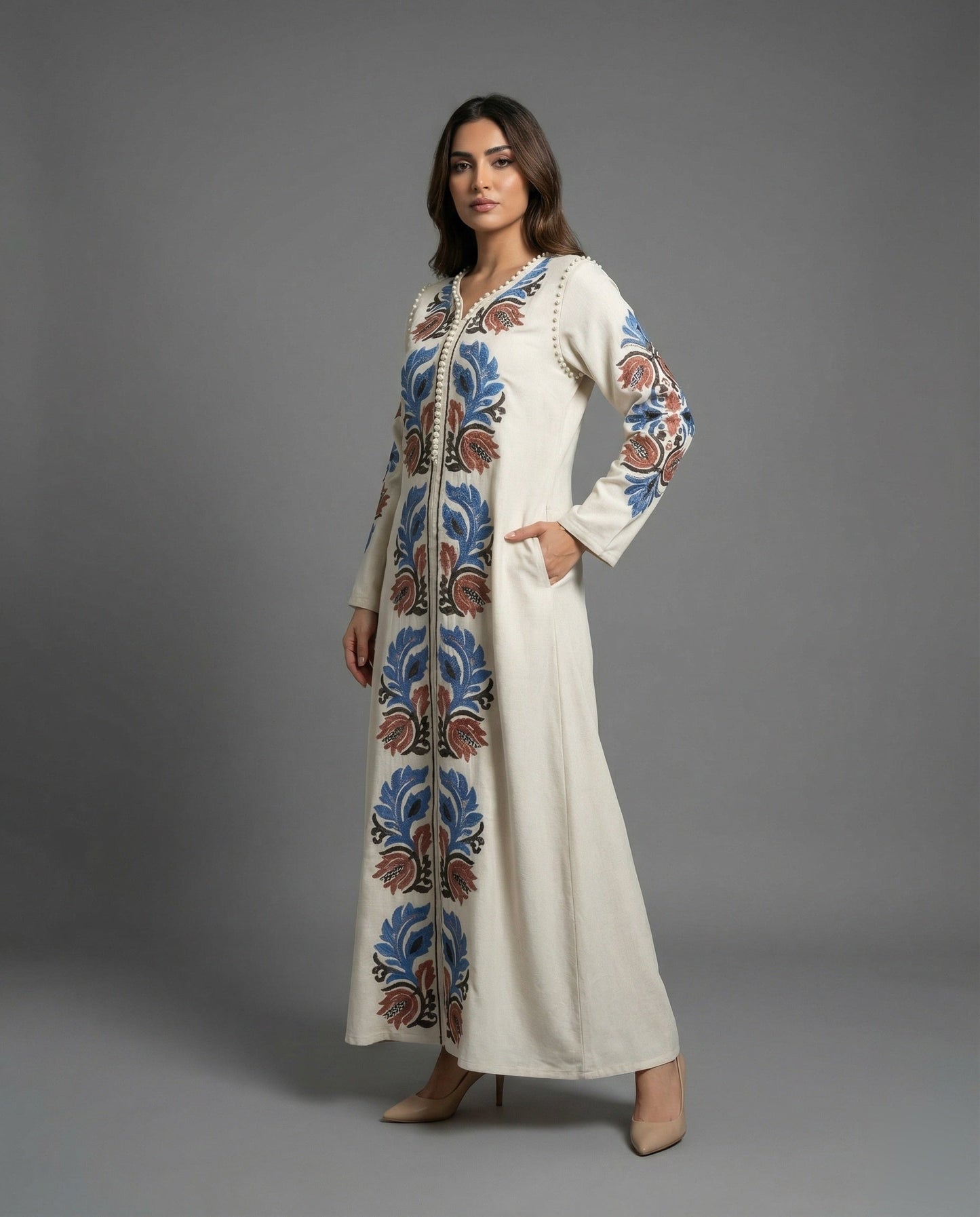 Damen Maxikleid Kaftan-Style Bestickt Folklore-Muster - Eveloria