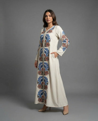 Damen Maxikleid Kaftan-Style Bestickt Folklore-Muster - Eveloria