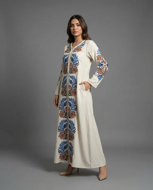 Damen Maxikleid Kaftan-Style Bestickt Folklore-Muster - Eveloria