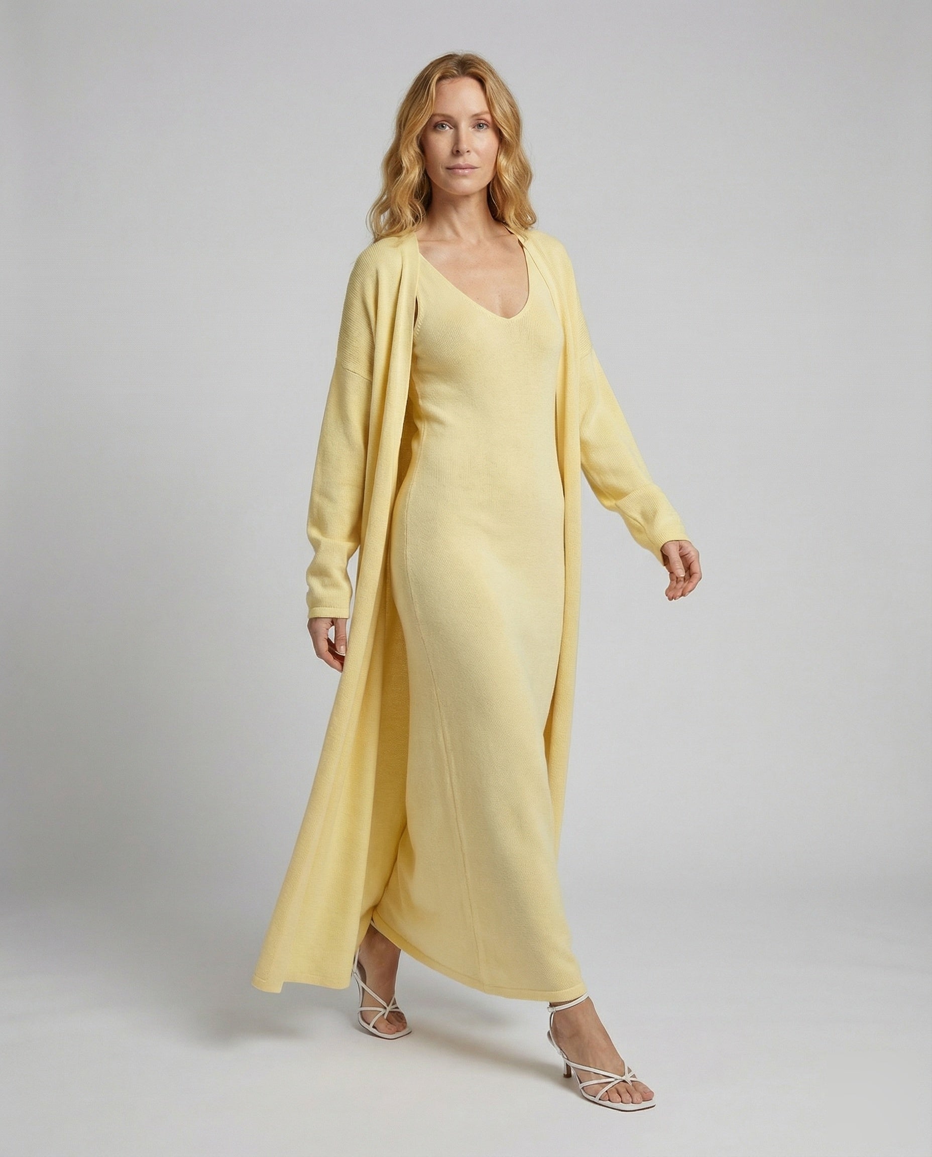 Damen Rippenslipkleid mit Langcardigan - Eveloria