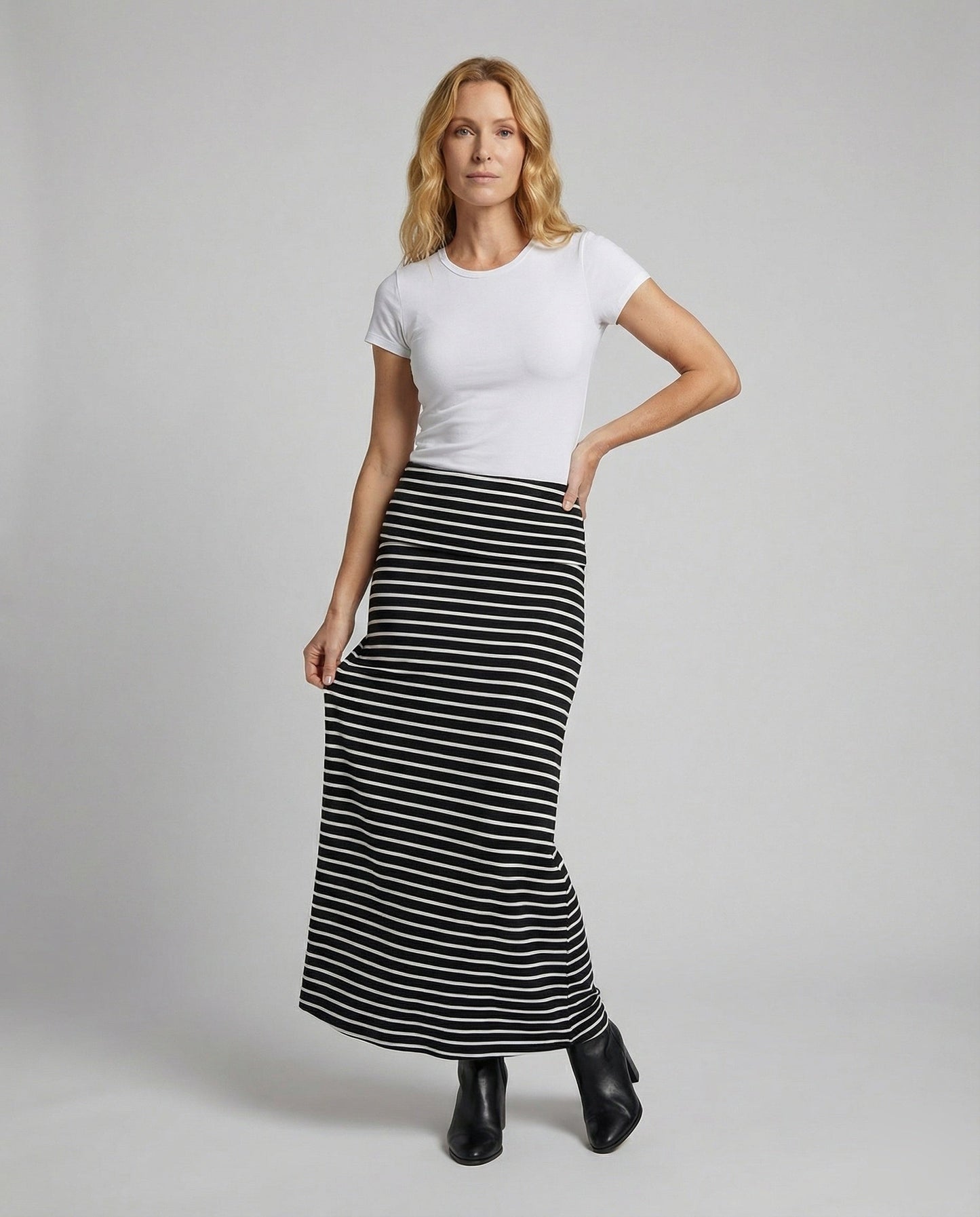 Damen Maxirock Gestreift Jersey Trompetensaum - Eveloria