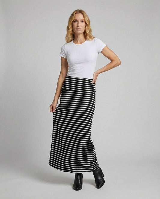 Damen Maxirock Gestreift Jersey Trompetensaum - Eveloria