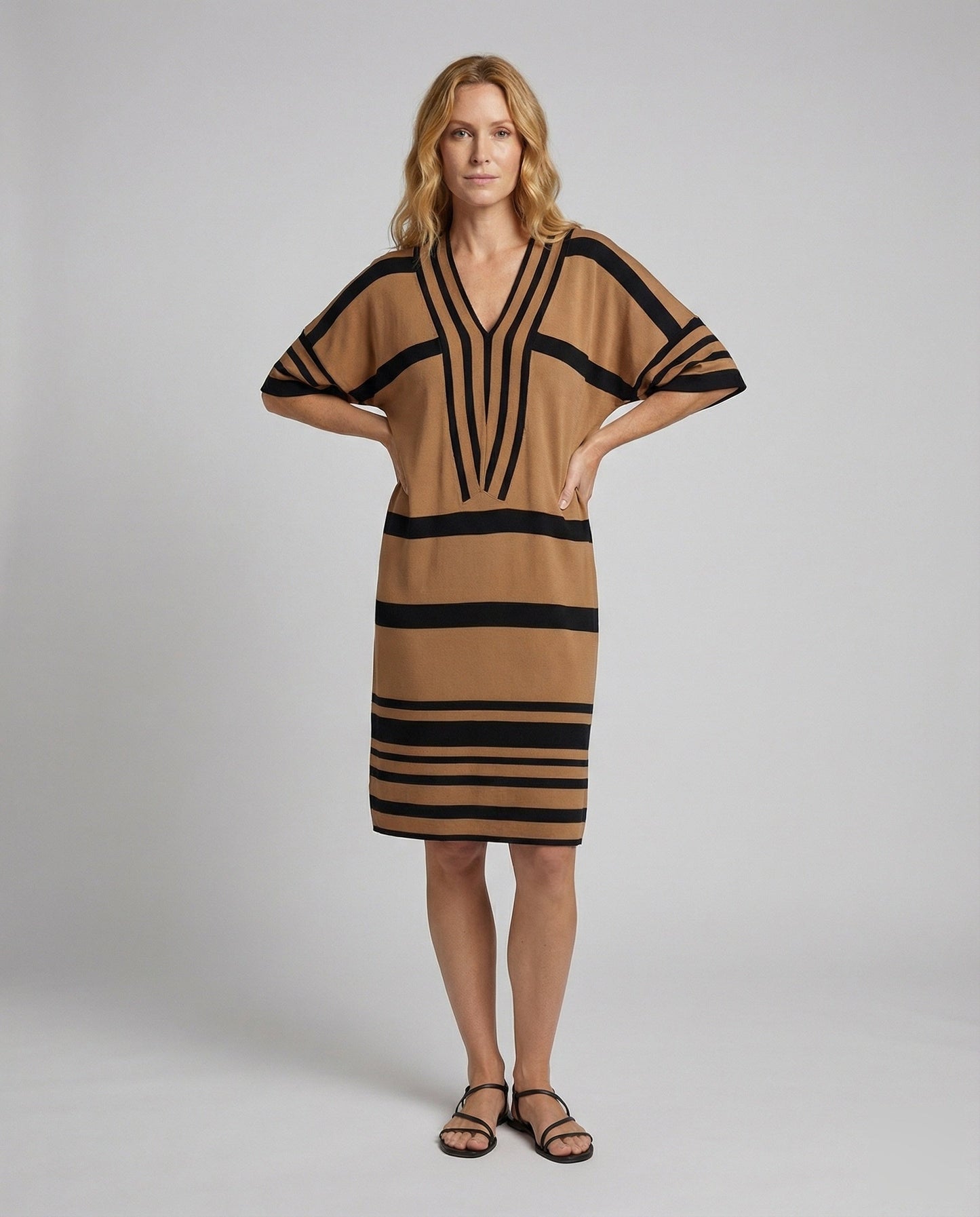 Damen Strandkleid Kaftan Midikleid Streifen - Eveloria