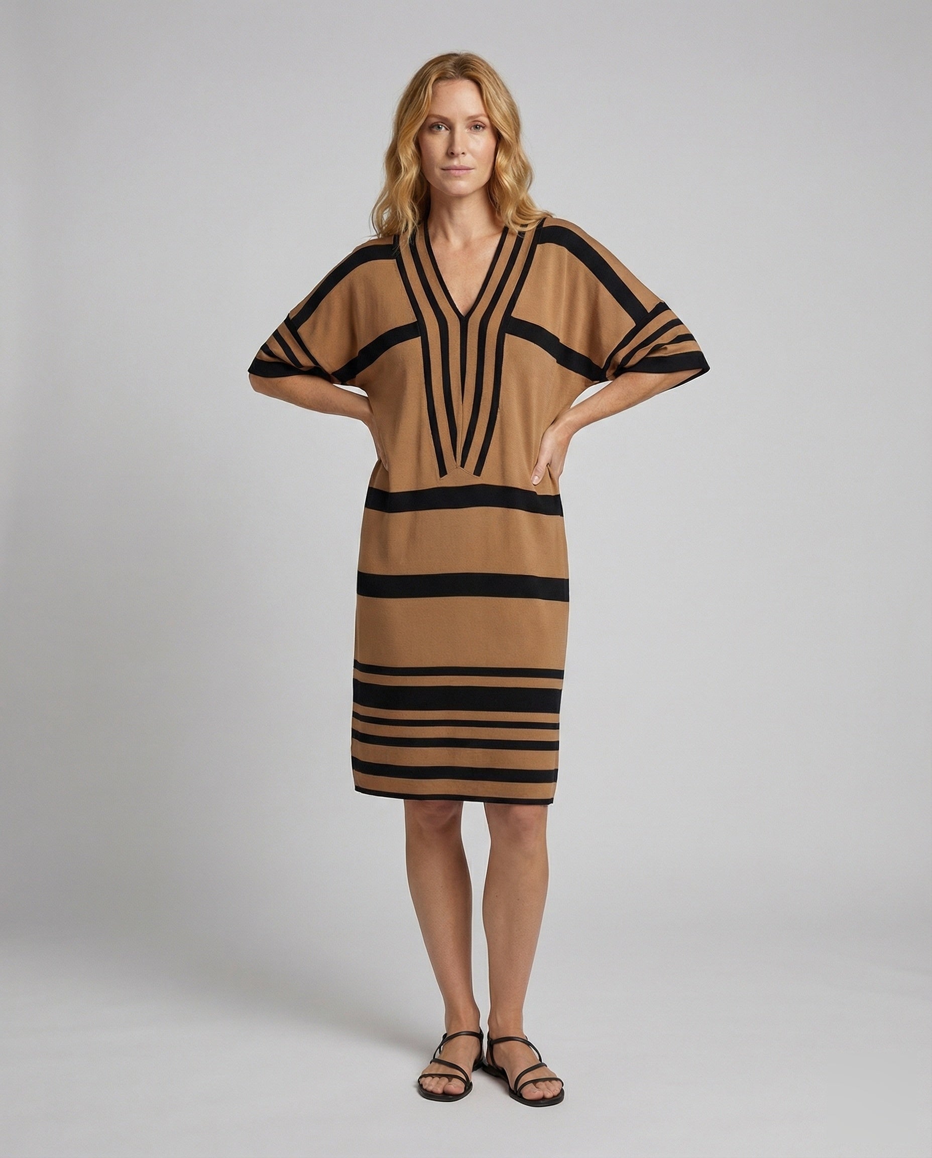 Damen Strandkleid Kaftan Midikleid Streifen - Eveloria