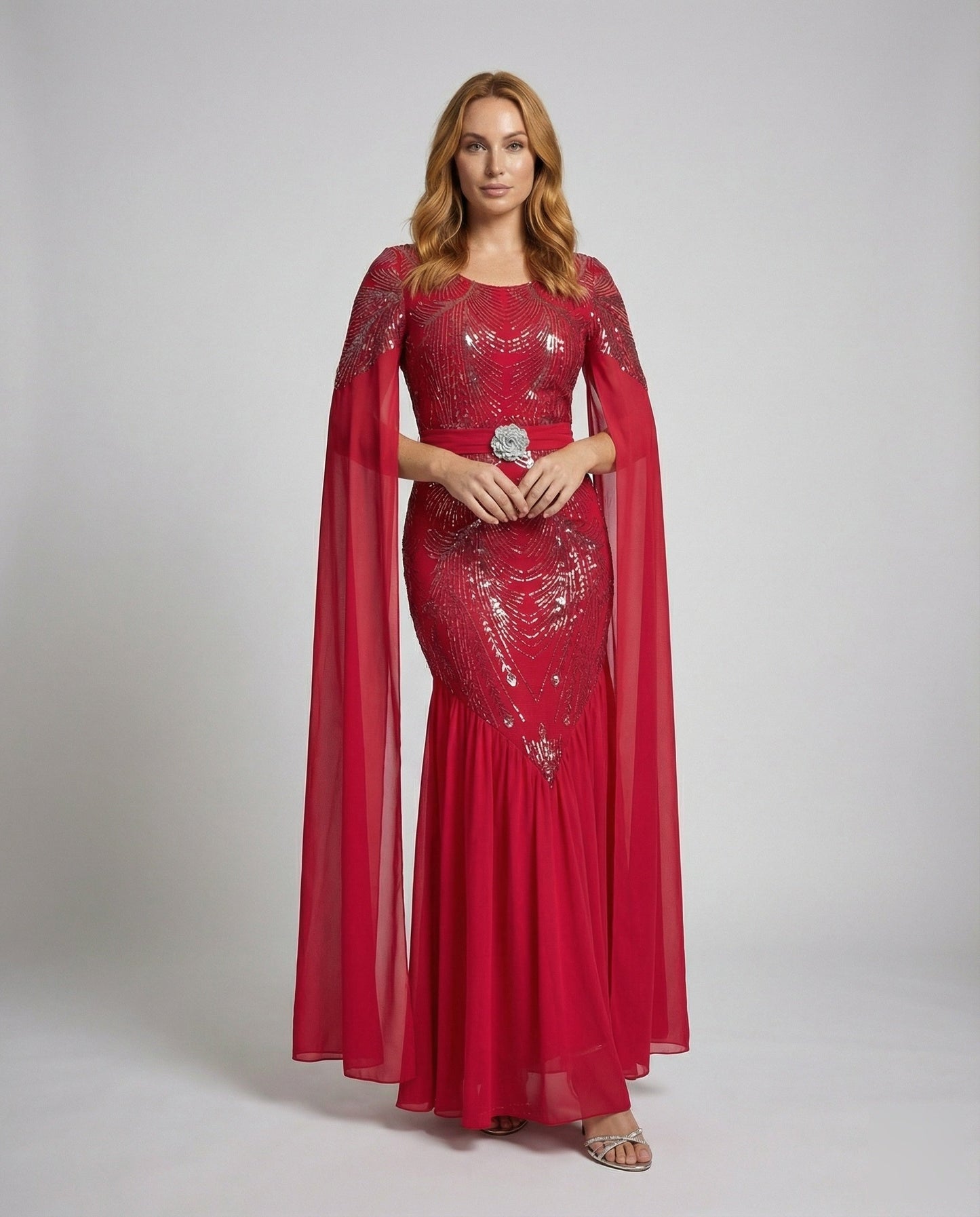 Damen Abendkleid mit Cape-Ärmeln Glamour Schwarz - Eveloria