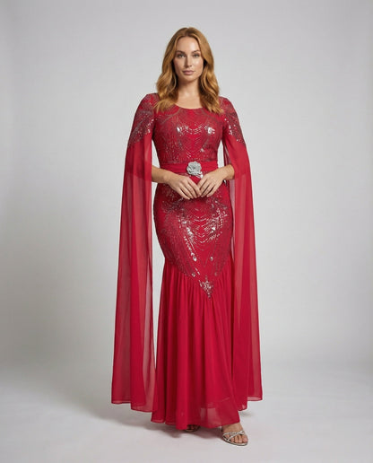 Damen Abendkleid mit Cape-Ärmeln Glamour Schwarz - Eveloria