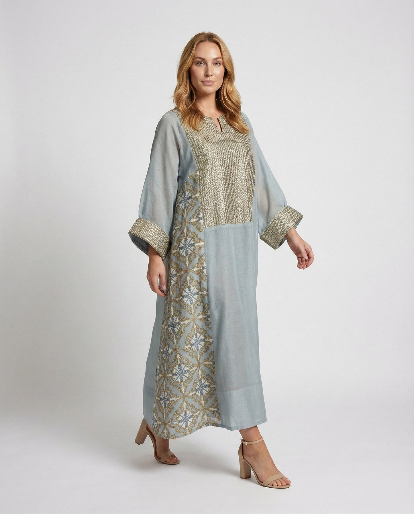 Damen Kaftan Maxikleid Bestickung - Eveloria