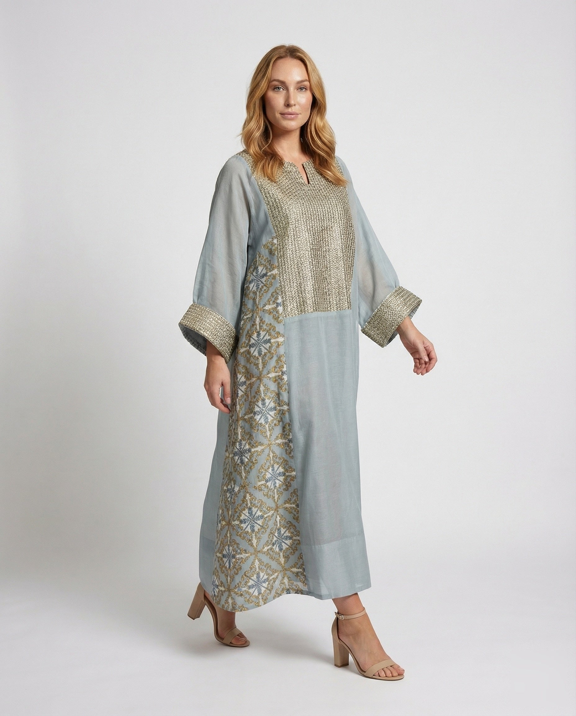 Damen Kaftan Maxikleid Bestickung - Eveloria