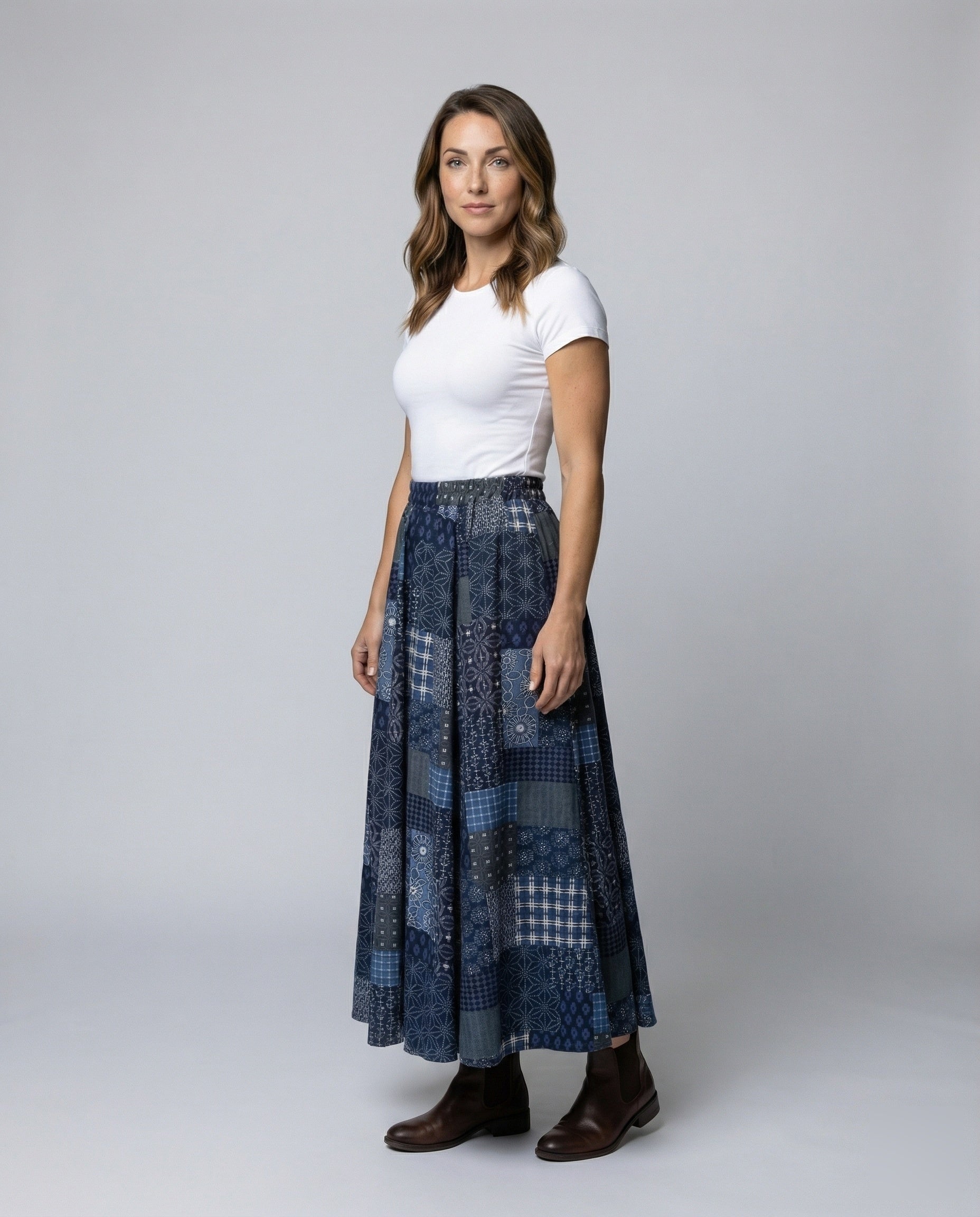 Damen Patchwork-Rock Baumwollmix Lang - Eveloria