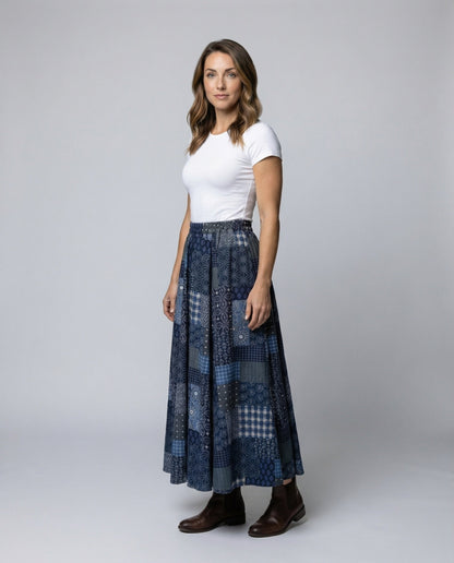 Damen Patchwork-Rock Baumwollmix Lang - Eveloria