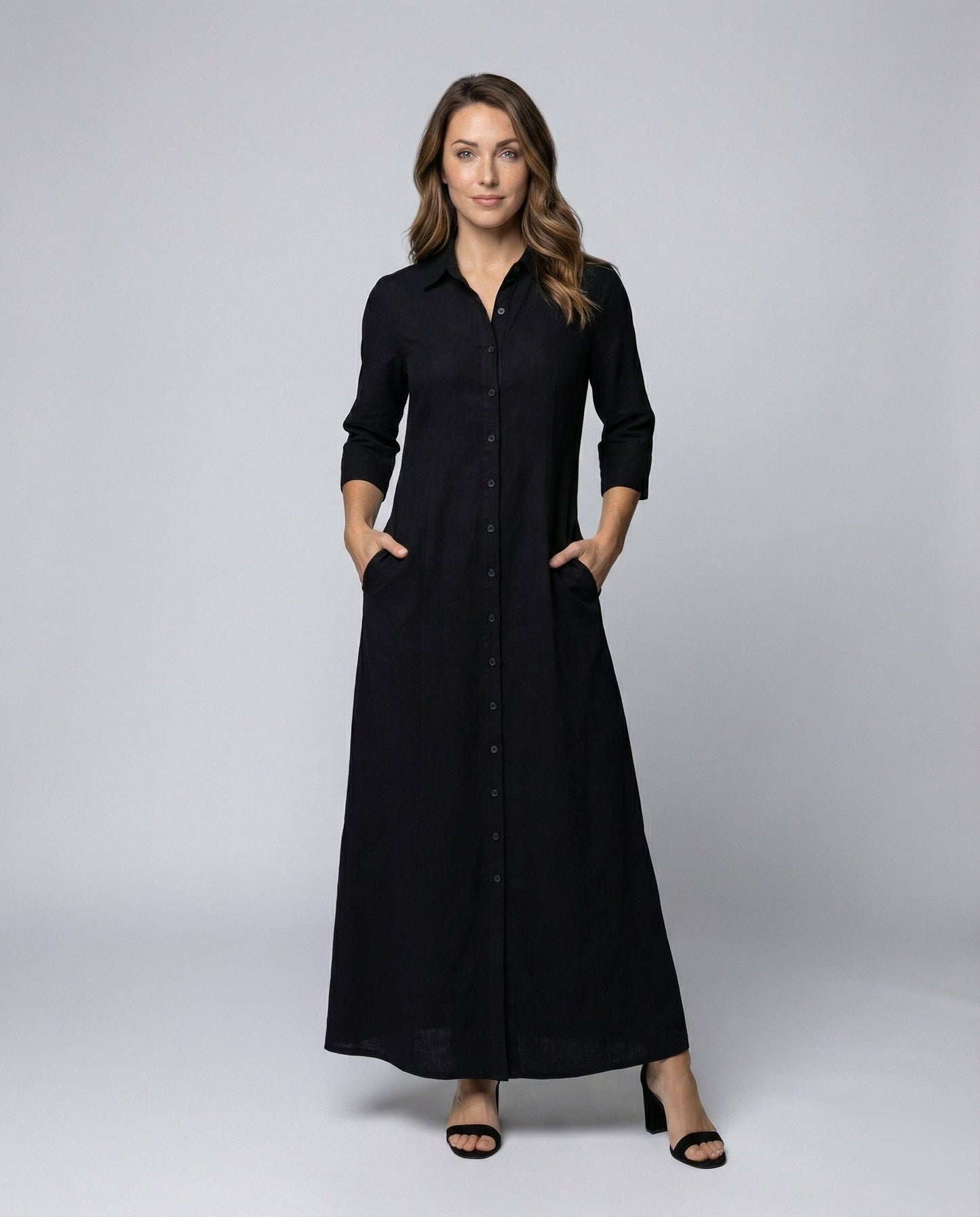 Damen Langkleid Hemdstyle mit Seitenschlitzen - Eveloria