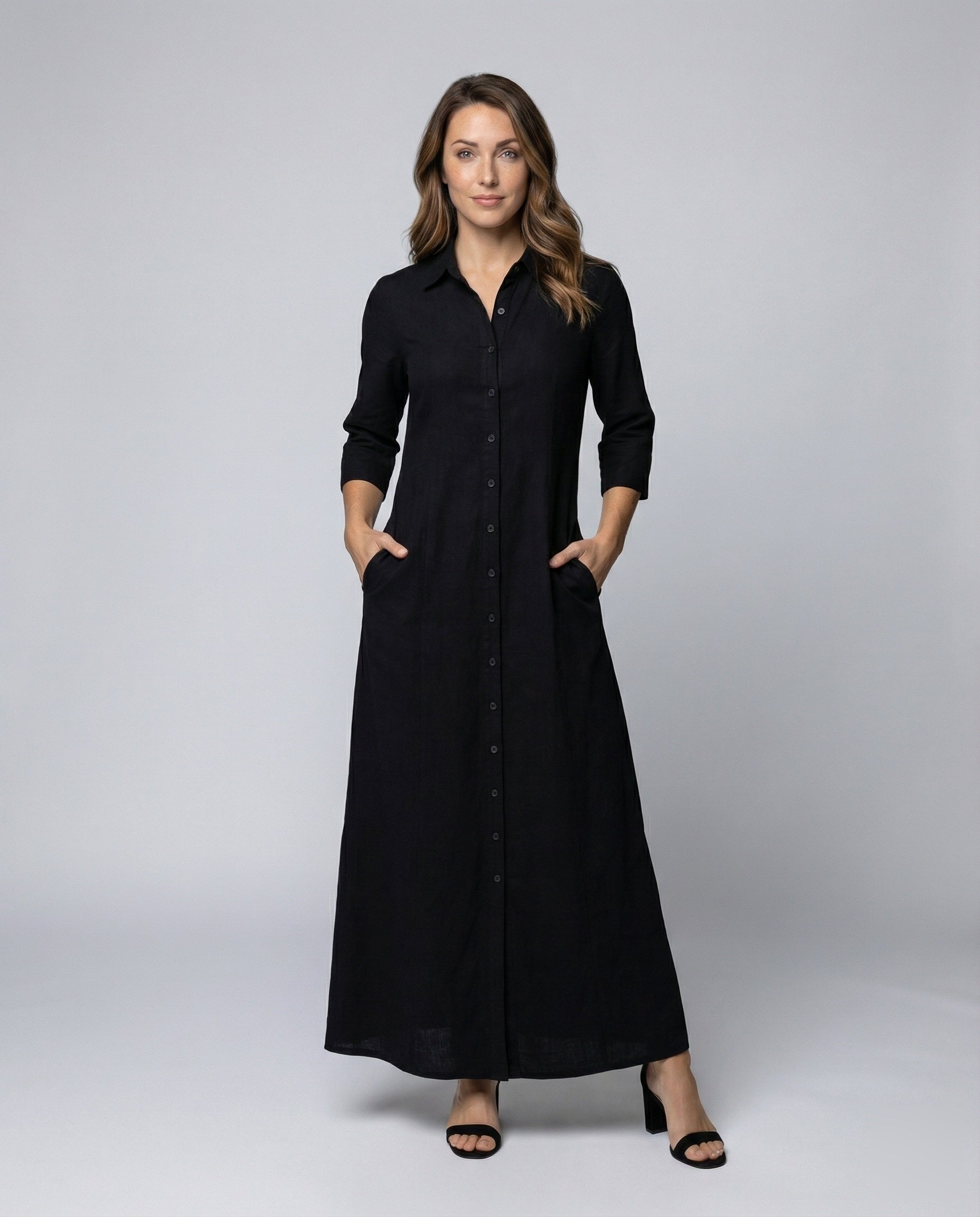 Damen Langkleid Hemdstyle mit Seitenschlitzen - Eveloria