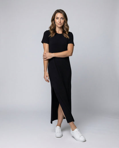 Damen Maxikleid Lässig Kurzarm Lang - Eveloria