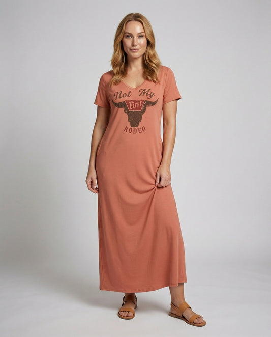 Damen Maxikleid V-Ausschnitt Vintage-Print - Eveloria