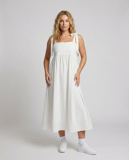 Damen Midi-Kleid aus Leichtem Stoff mit Schleife - Eveloria