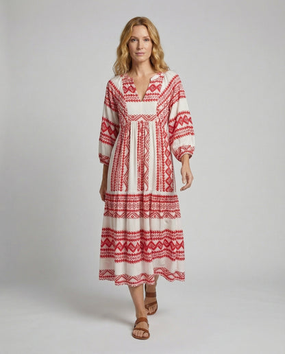Damen Maxikleid Boho-Stil Mehrlagig Mit Volantsaum - Eveloria