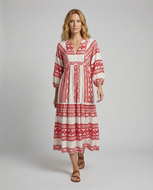 Damen Maxikleid Boho-Stil Mehrlagig Mit Volantsaum - Eveloria
