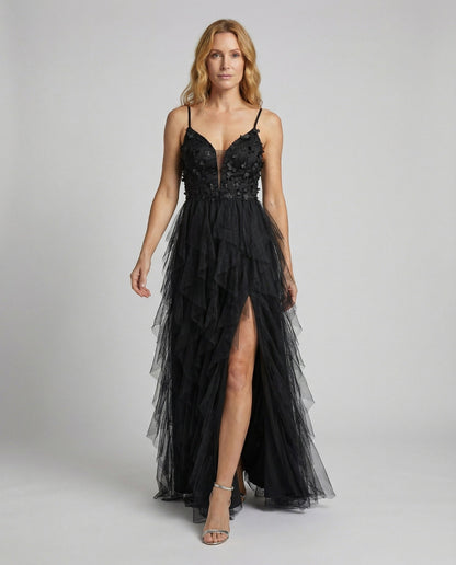 Damen Galaabendkleid Tüll Mehrschichtig Bestickt - Eveloria
