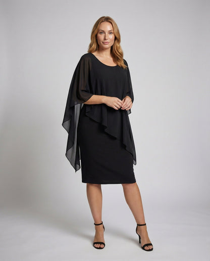 Damen Midikleid Chiffon-Cape Fließend Schwarz - Eveloria