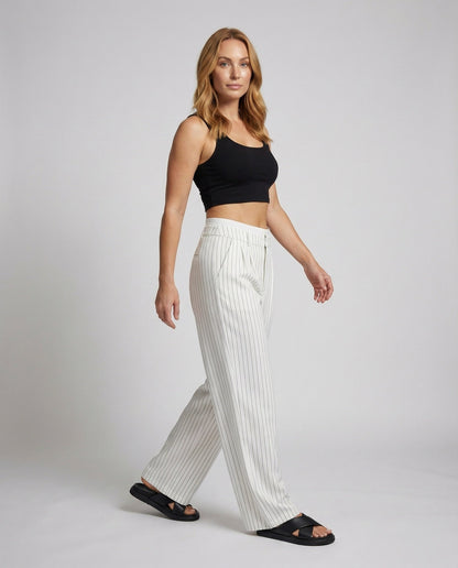 Damen Nadelstreifen Hose Weites Bein - Eveloria