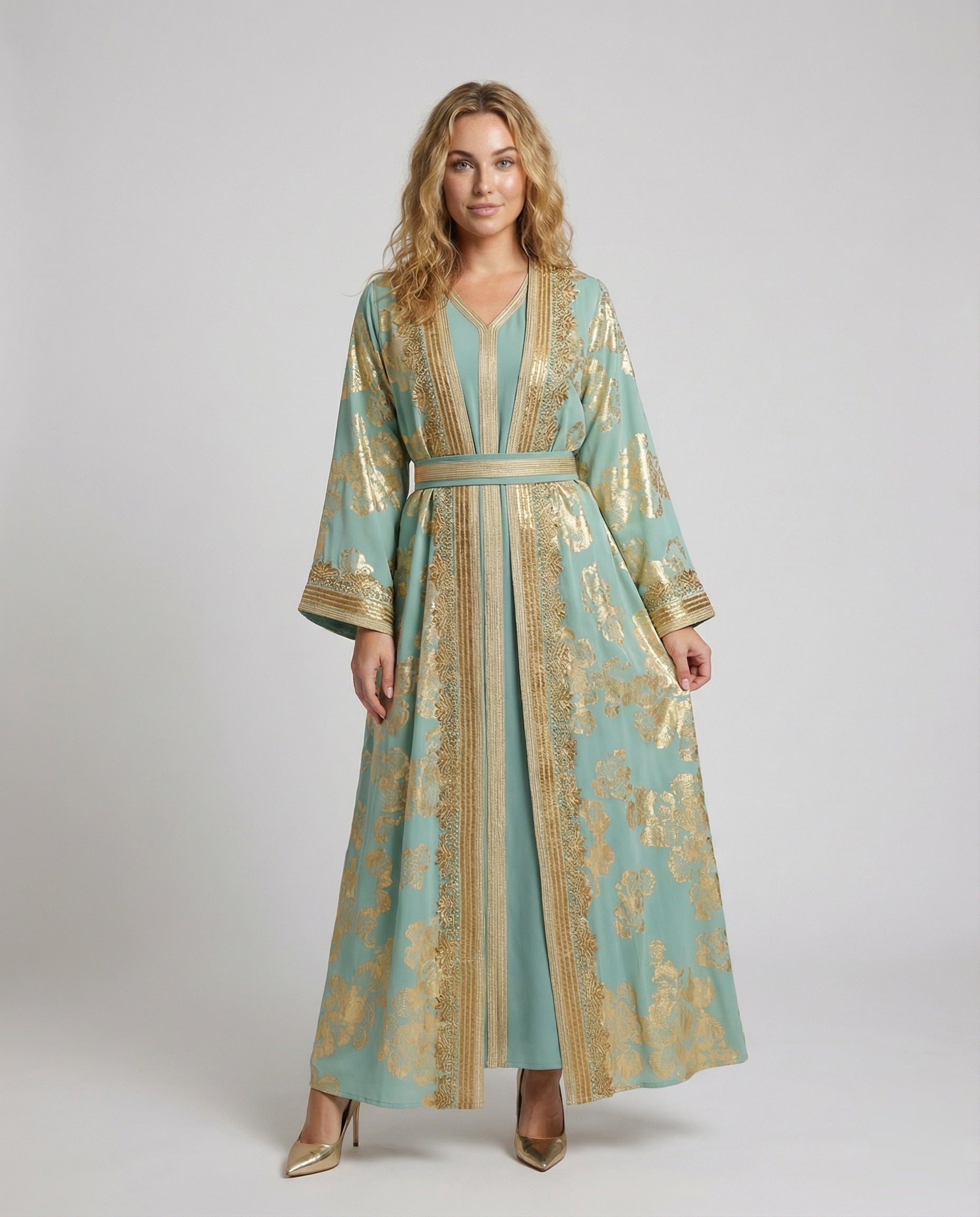 Damen Gala-Kaftan Goldspitzen-Borte Schwarz - Eveloria