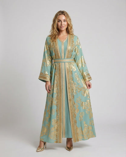 Damen Gala-Kaftan Goldspitzen-Borte Schwarz - Eveloria