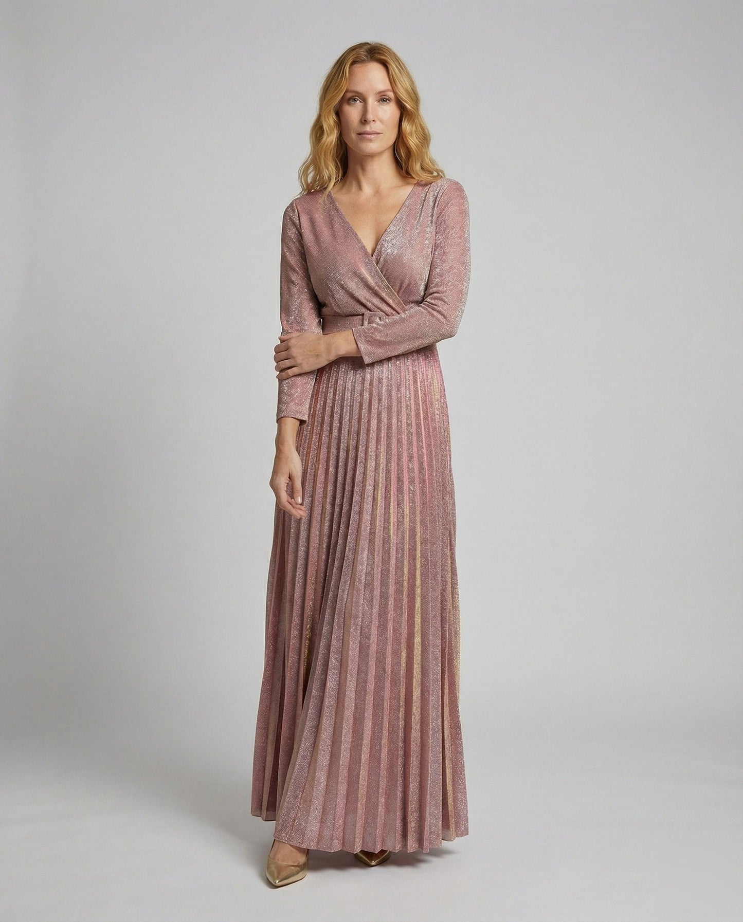 Damen Abendkleid Plissiert Metallic Finish - Eveloria