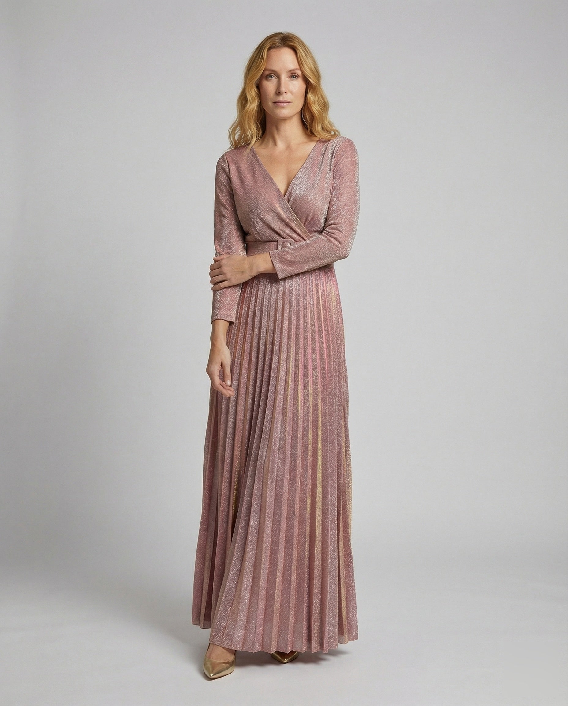 Damen Abendkleid Plissiert Metallic Finish - Eveloria