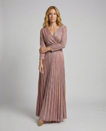 Damen Abendkleid Plissiert Metallic Finish - Eveloria