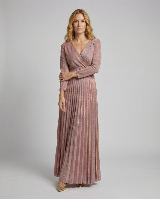 Damen Abendkleid Plissiert Metallic Finish - Eveloria
