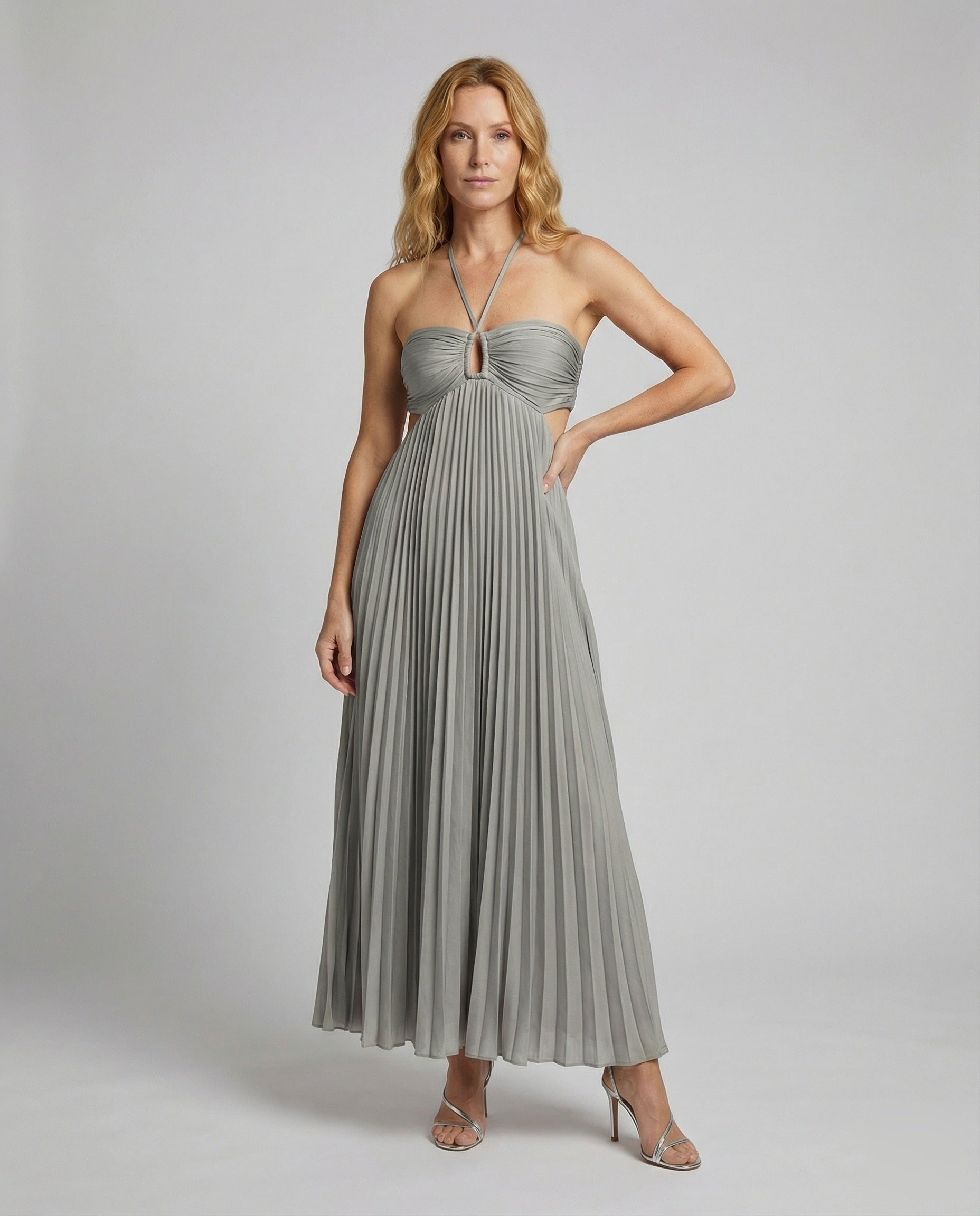 Damen Maxikleid Plissiert Bodenlang Cut-outs - Eveloria