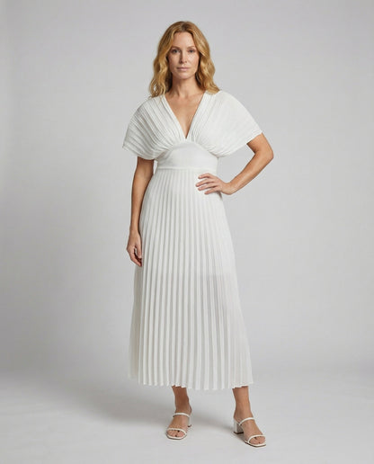 Damen Maxikleid Plissiert Flügelärmel - Eveloria