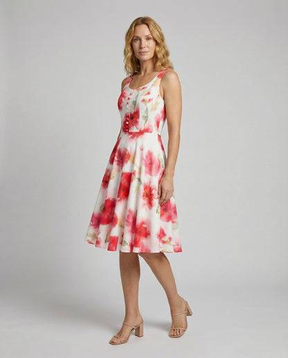 Damen Retro-Kleid Knopfleiste A-Linie - Eveloria