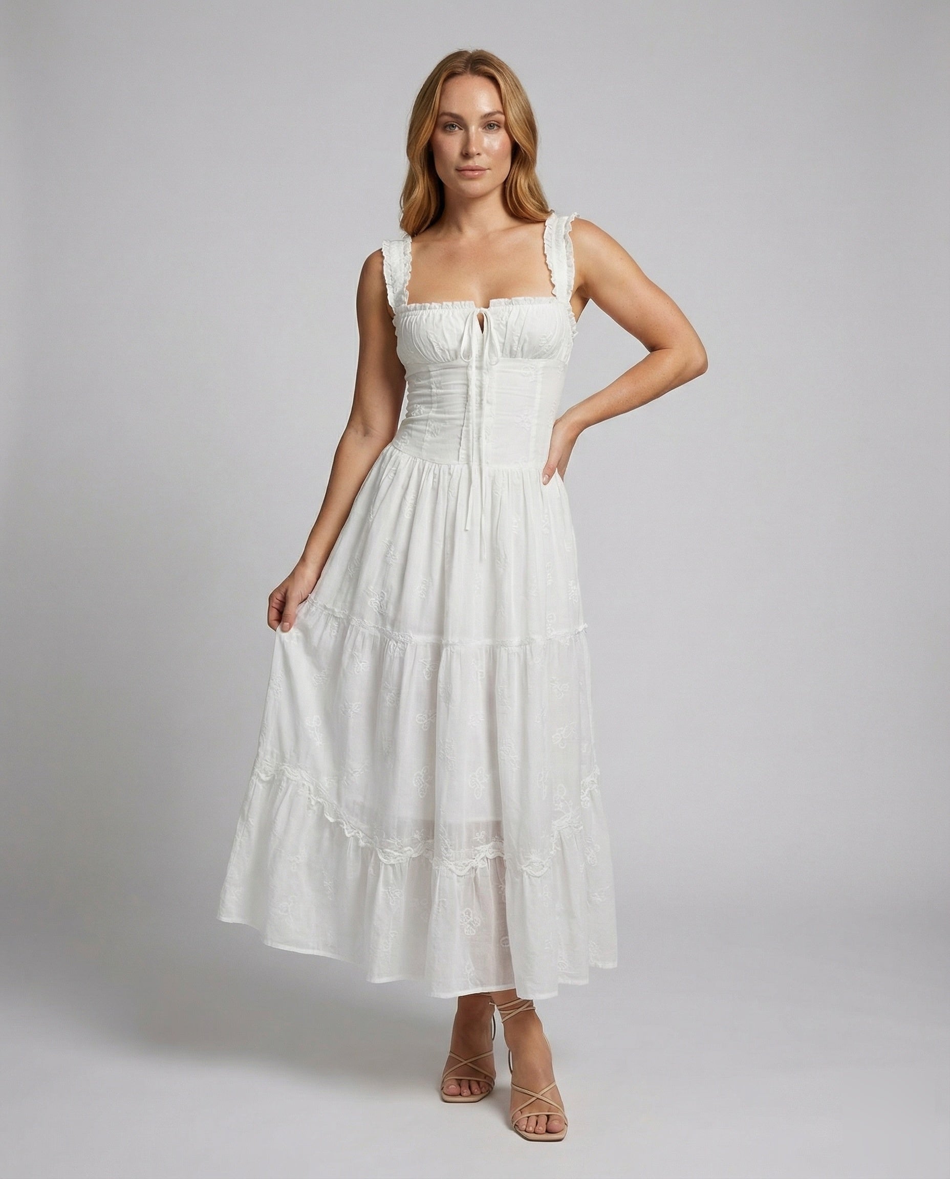 Damen Maxikleid mit Stufenrock Romantisch - Eveloria