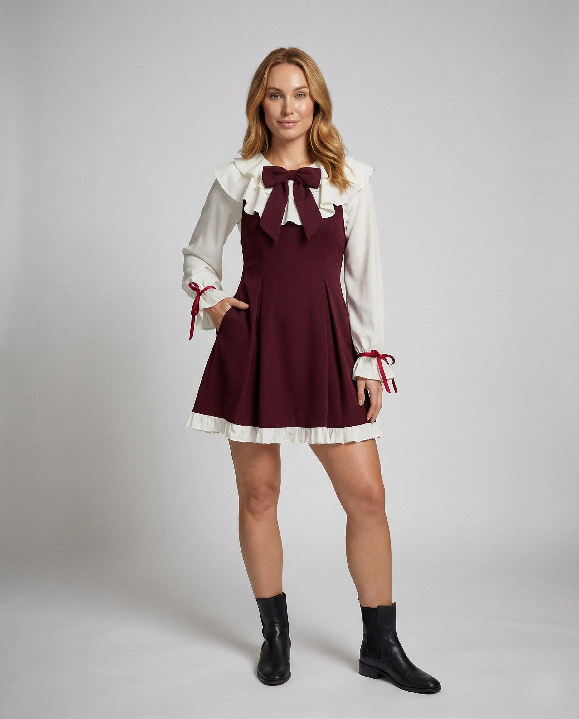 Damen Minikleid Römisches Design Volantkragen - Eveloria