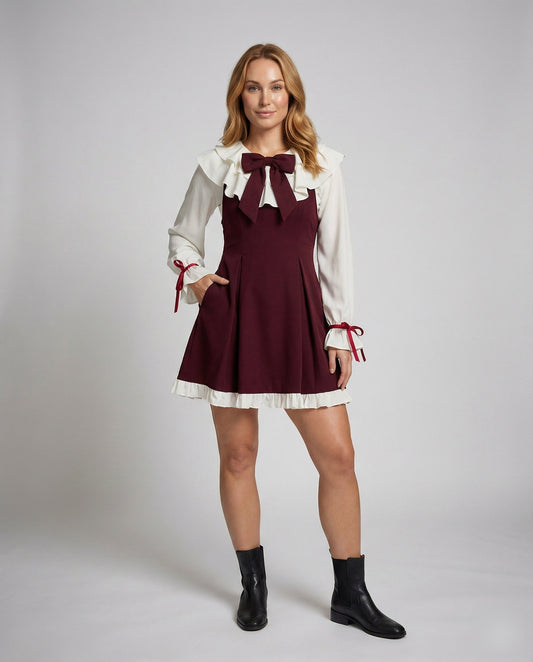 Damen Minikleid Römisches Design Volantkragen - Eveloria