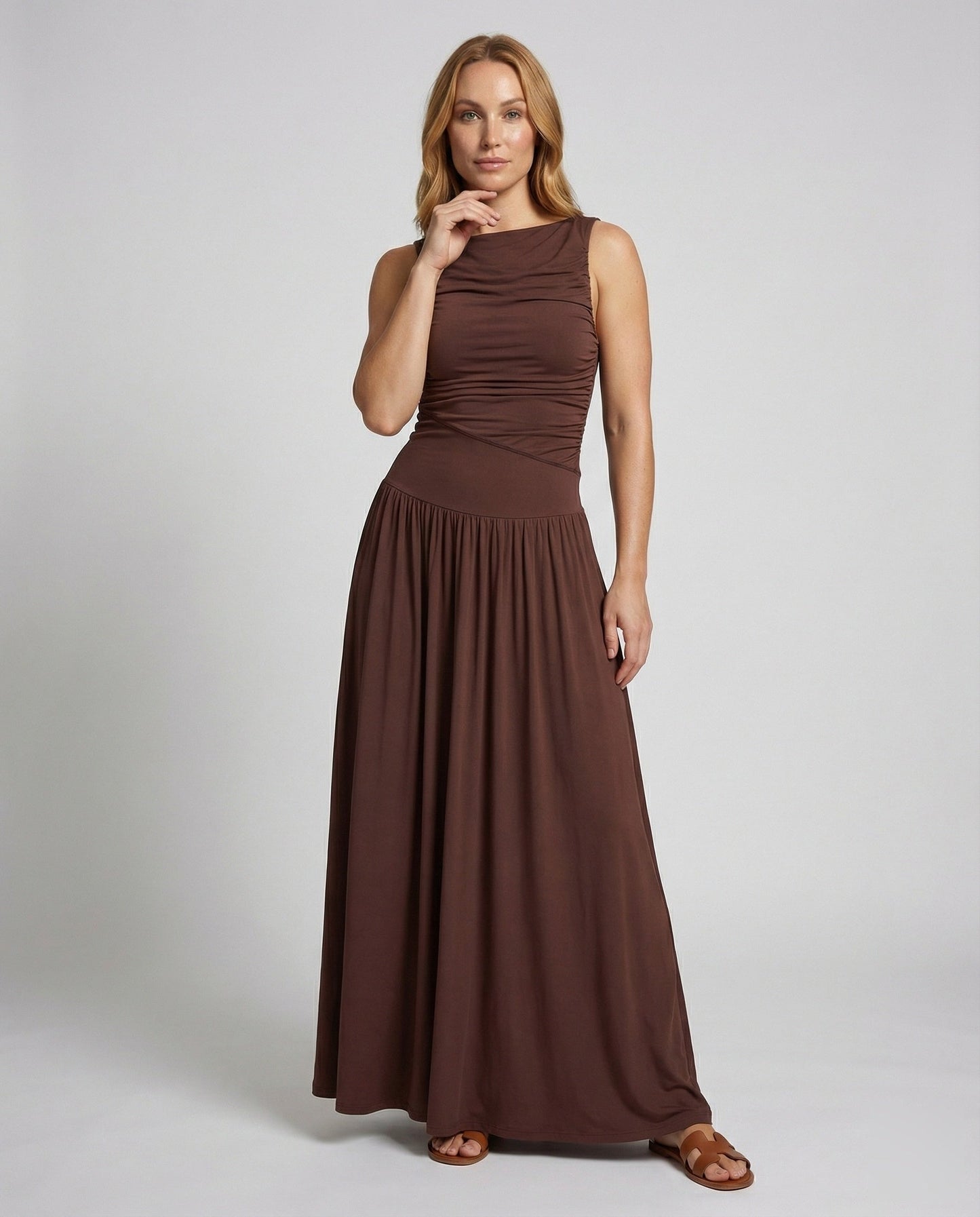 Damen Maxikleid Säulenform Asymmetrische Raffung - Eveloria