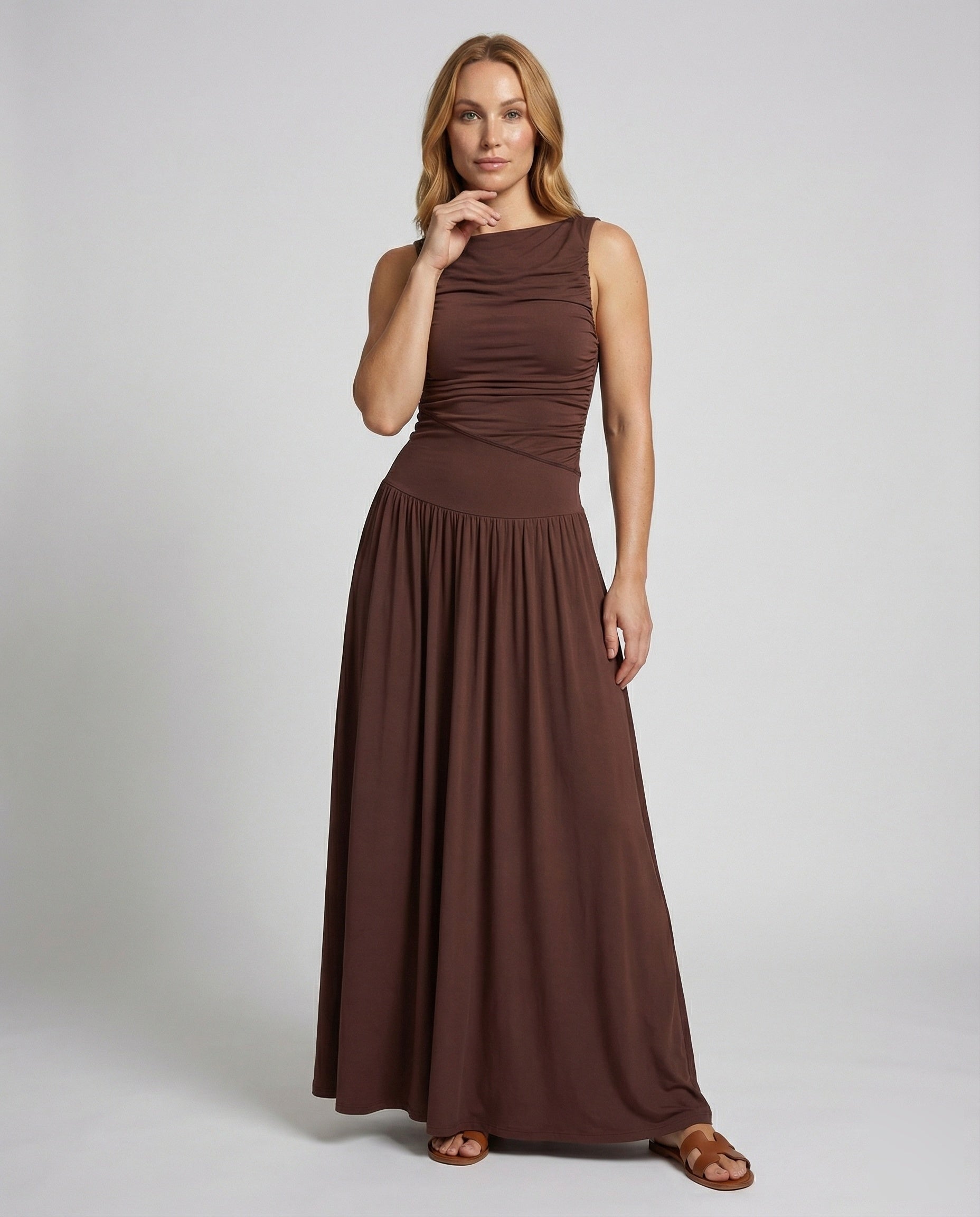 Damen Maxikleid Säulenform Asymmetrische Raffung - Eveloria