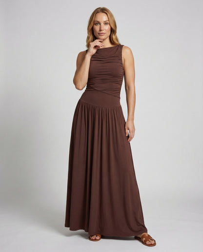 Damen Maxikleid Säulenform Asymmetrische Raffung - Eveloria