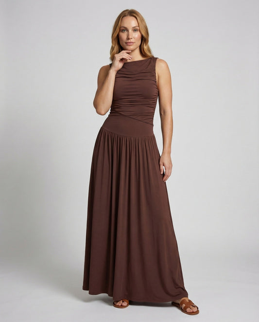 Damen Maxikleid Säulenform Asymmetrische Raffung - Eveloria