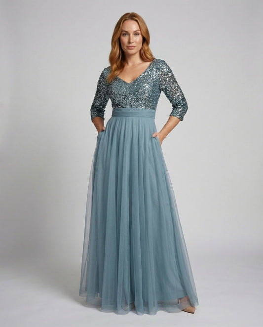 Damen Abendkleid Tüllrock Schillernd Schwarz - Eveloria