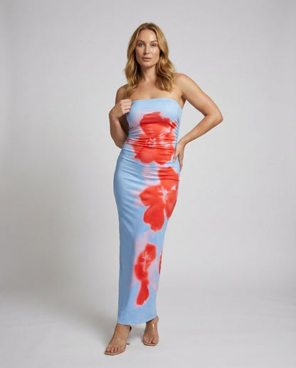 Damen Maxikleid Schräggeschnitten Bustier-Oberteil - Eveloria