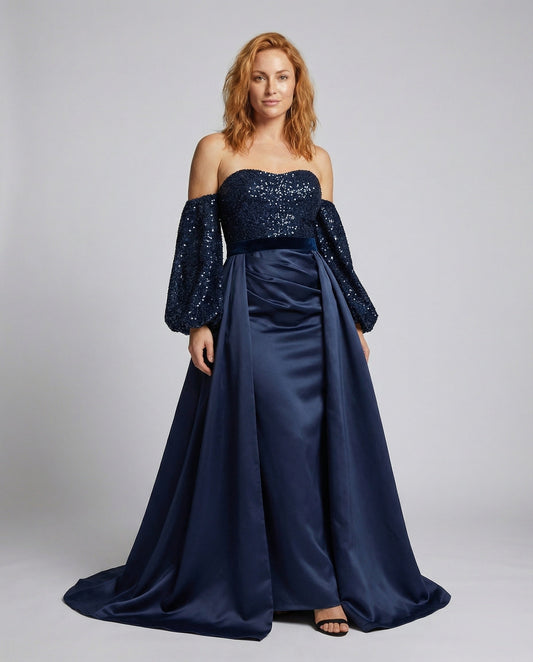 Damen Abendkleid Schulterfrei Pailletten-Bustier - Eveloria