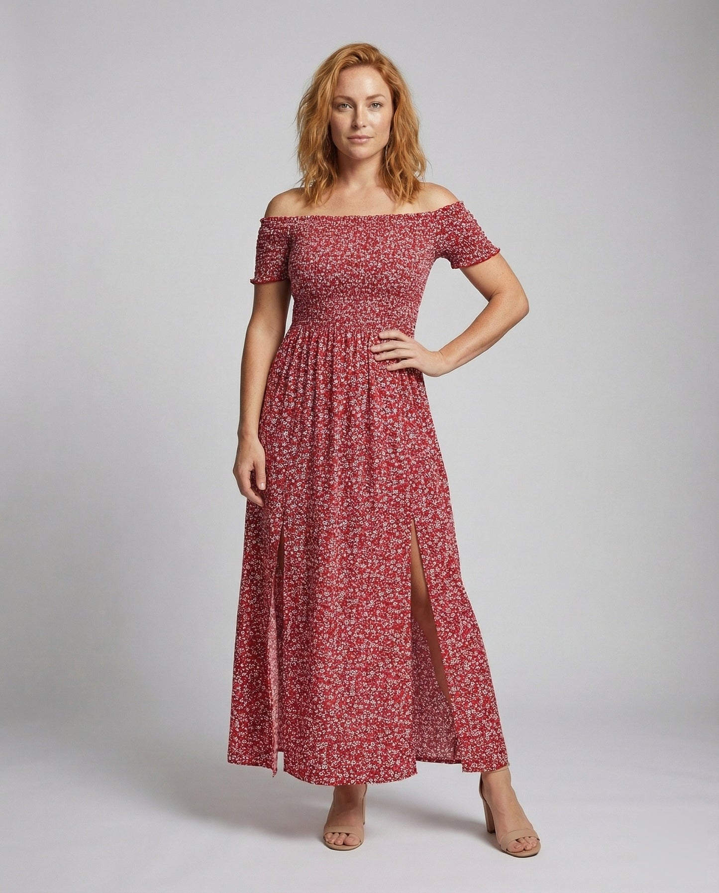 Damen Maxikleid Schulterfrei Smock-Oberteil - Eveloria