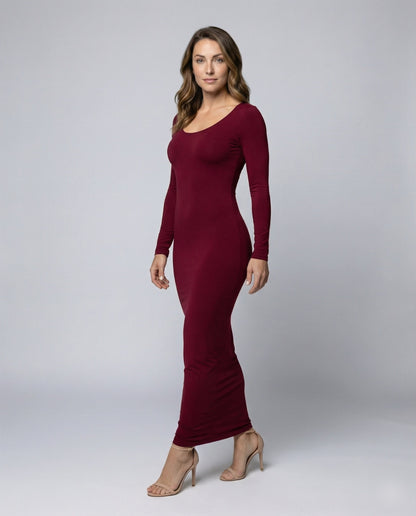 Damen Longdress Stretchjersey Skulpturierend Schwarz - Eveloria