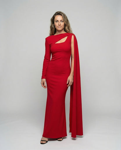 Damen Gala-Maxikleid mit Schultercape - Eveloria