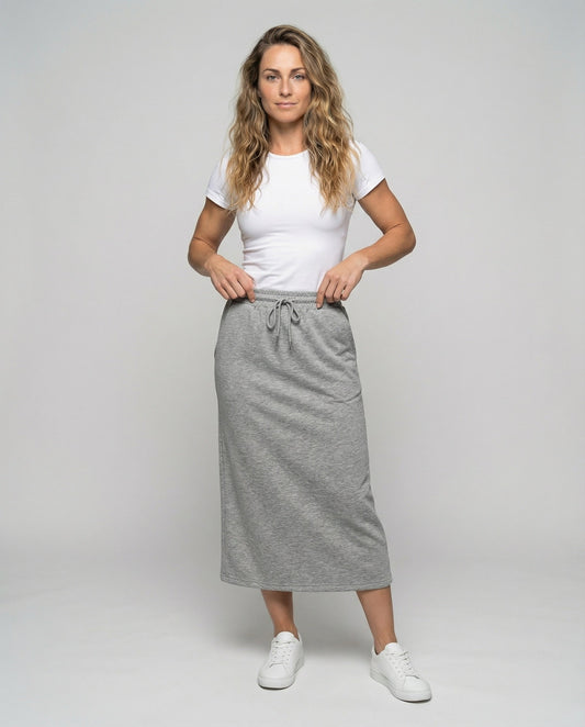 Damen Sportrock Sweat Midilänge Kordelzug Schwarz - Eveloria