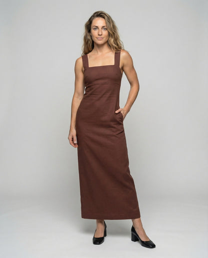 Damen Stretch Midikleid Breite Träger - Eveloria